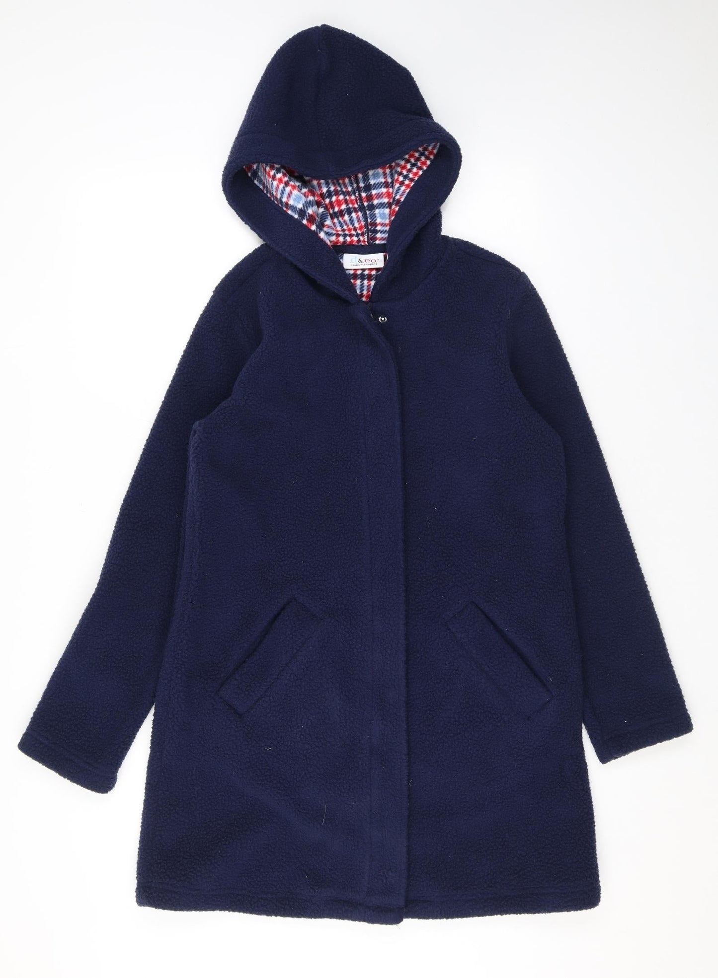 D&Co. Womens Blue Overcoat Coat Size XS Zip - Hooded