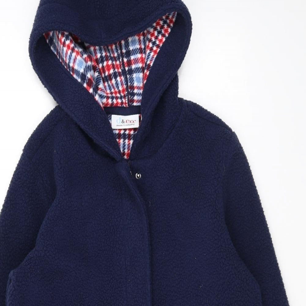 D&Co. Womens Blue Overcoat Coat Size XS Zip - Hooded