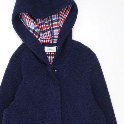 D&Co. Womens Blue Overcoat Coat Size XS Zip - Hooded