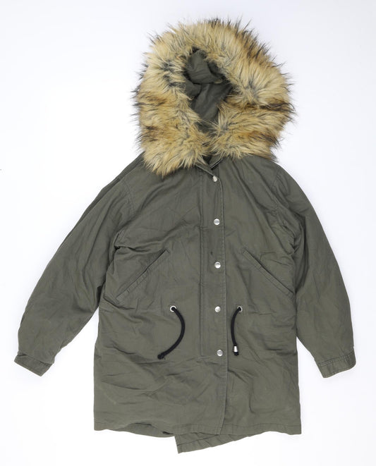 Boohoo Womens Green Parka Coat Size 8 Zip - 2 in 1
