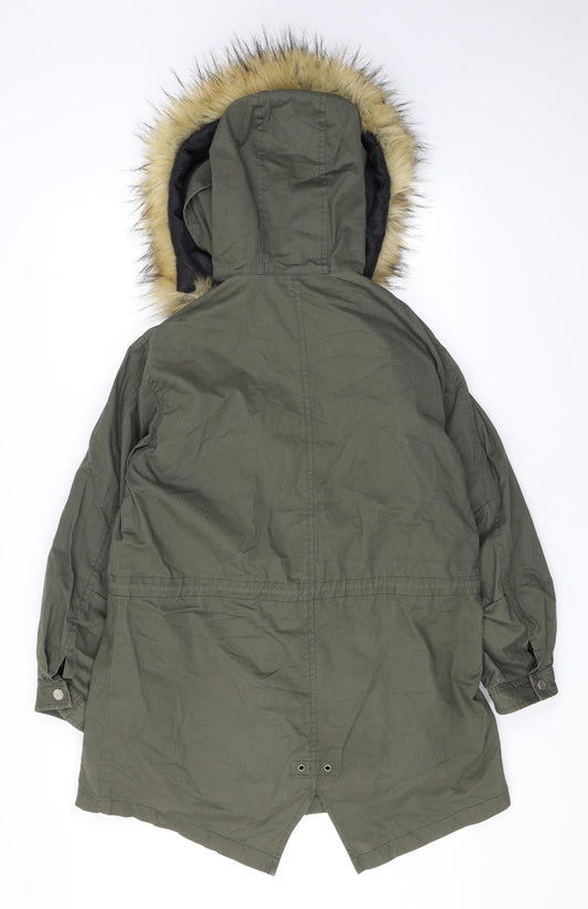 Boohoo Womens Green Parka Coat Size 8 Zip - 2 in 1