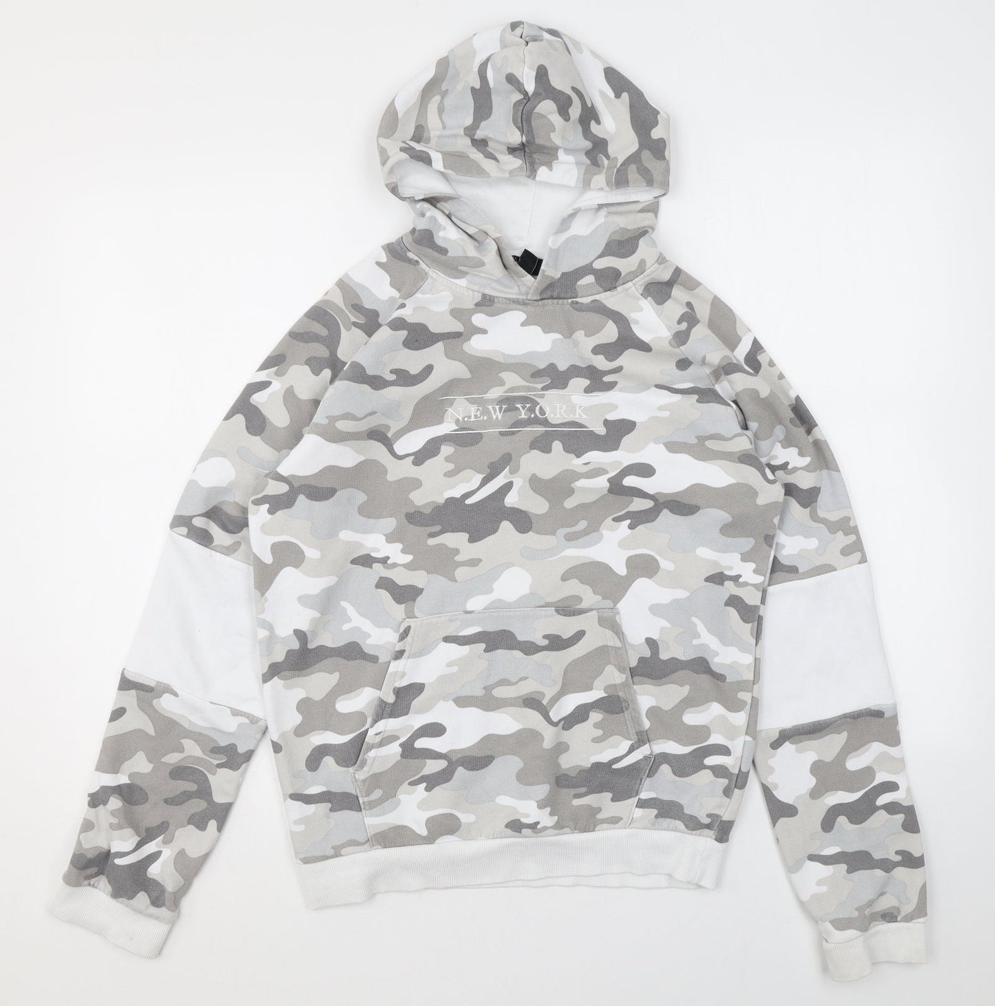 New Look Girls Green Camouflage Cotton Pullover Hoodie Size 12-13 Years Pullover