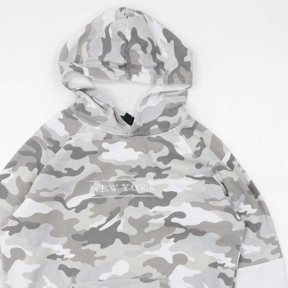 New Look Girls Green Camouflage Cotton Pullover Hoodie Size 12-13 Years Pullover