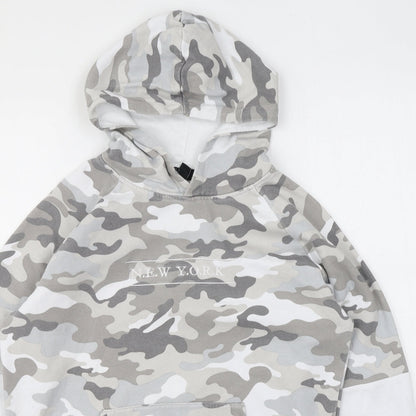 New Look Girls Green Camouflage Cotton Pullover Hoodie Size 12-13 Years Pullover