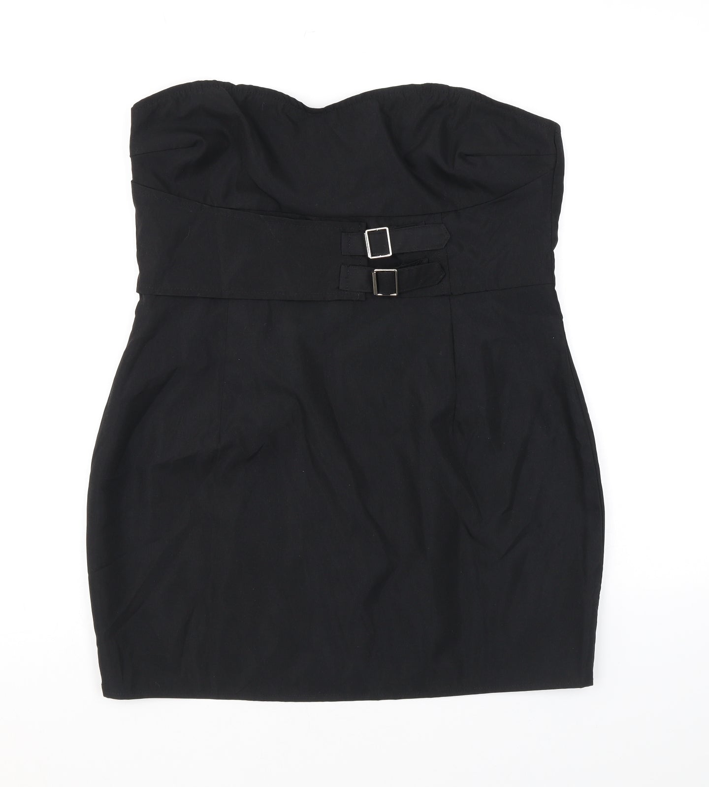 PRETTYLITTLETHING Womens Black Polyester Mini Size 12 Sweetheart Zip