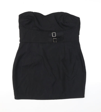 PRETTYLITTLETHING Womens Black Polyester Mini Size 12 Sweetheart Zip