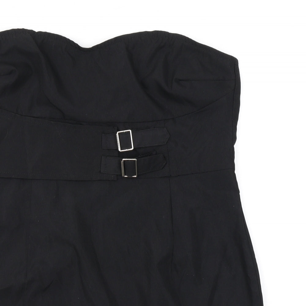 PRETTYLITTLETHING Womens Black Polyester Mini Size 12 Sweetheart Zip