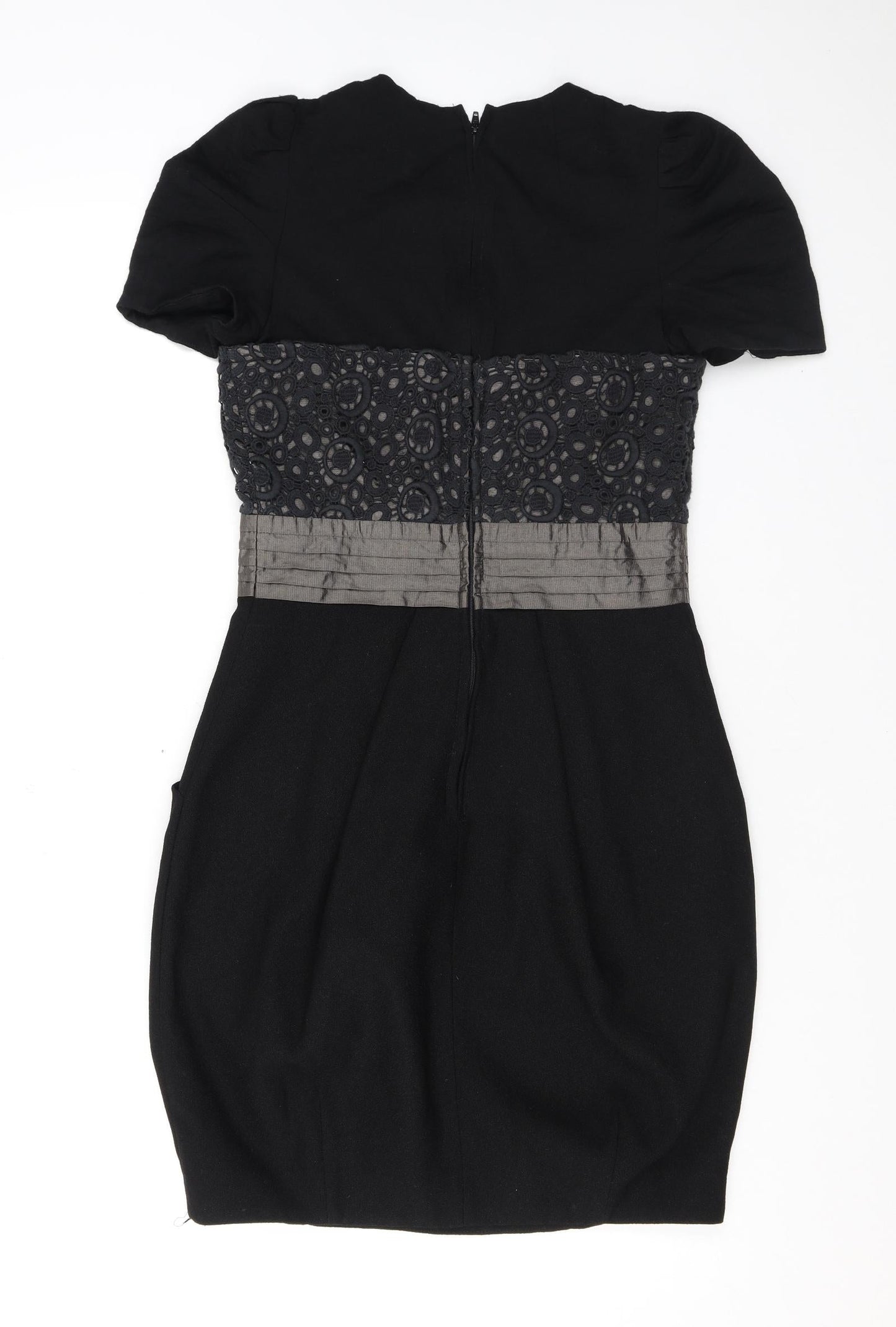 Jesire Womens Black Geometric Polyester Pencil Dress Size 6 Scoop Neck Zip