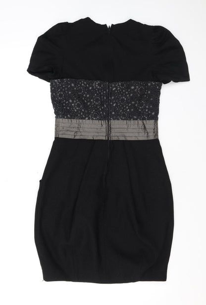 Jesire Womens Black Geometric Polyester Pencil Dress Size 6 Scoop Neck Zip