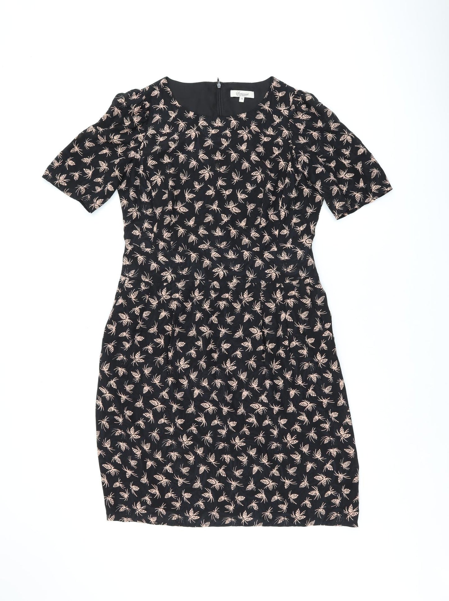 Somerset Womens Black Geometric Silk Bodycon Size 14 Boat Neck Zip