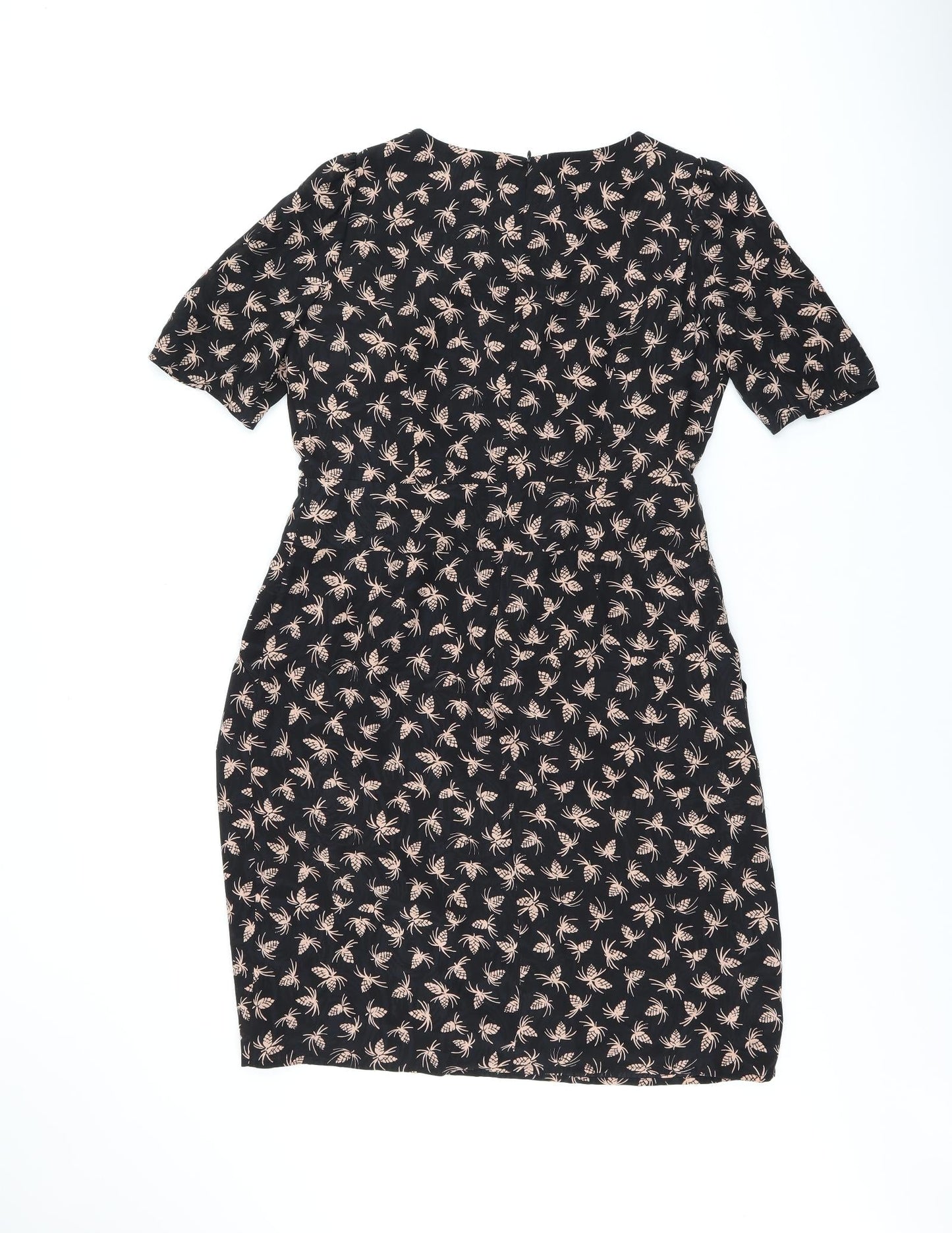 Somerset Womens Black Geometric Silk Bodycon Size 14 Boat Neck Zip