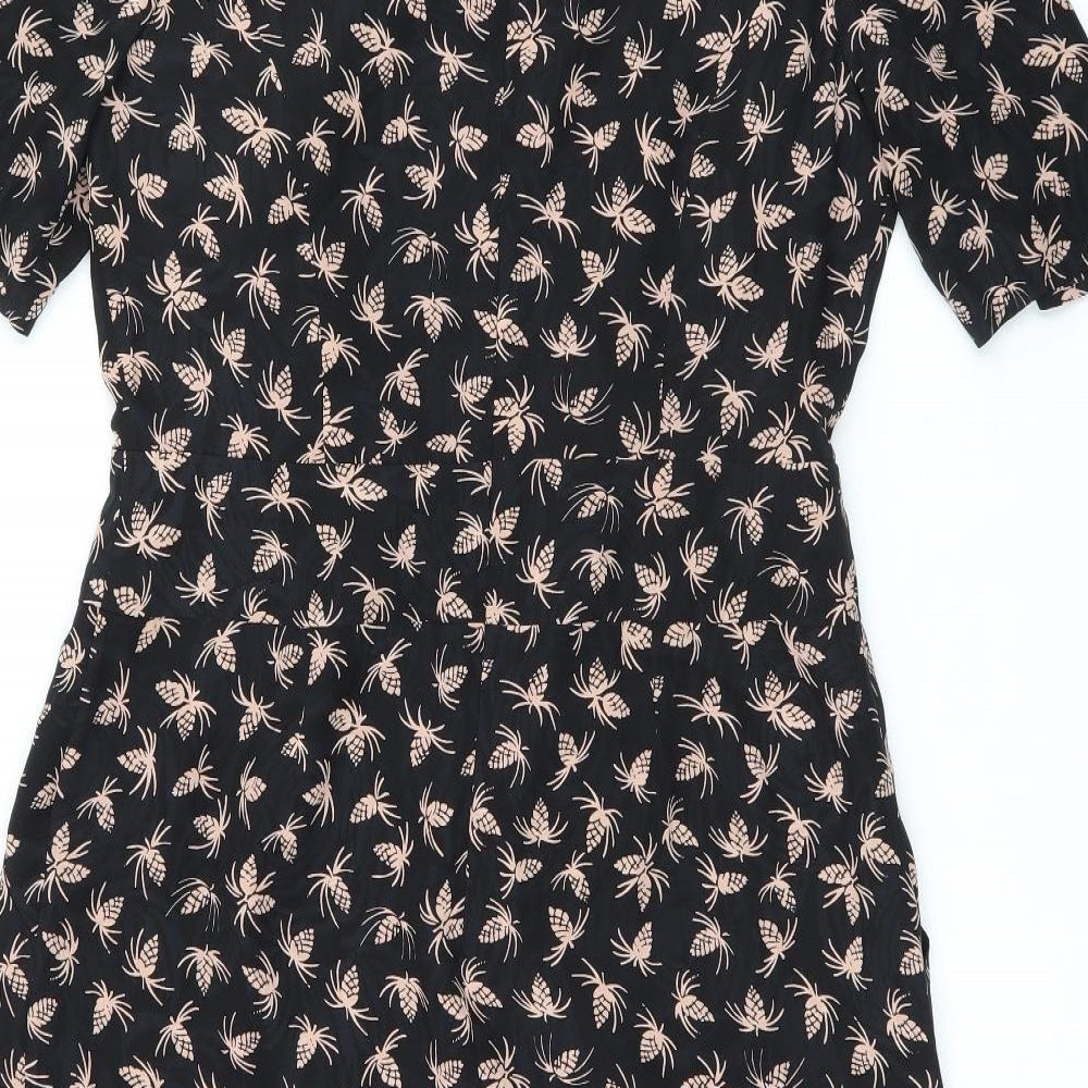 Somerset Womens Black Geometric Silk Bodycon Size 14 Boat Neck Zip