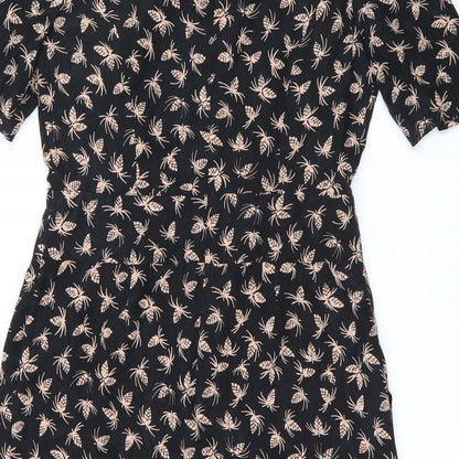 Somerset Womens Black Geometric Silk Bodycon Size 14 Boat Neck Zip
