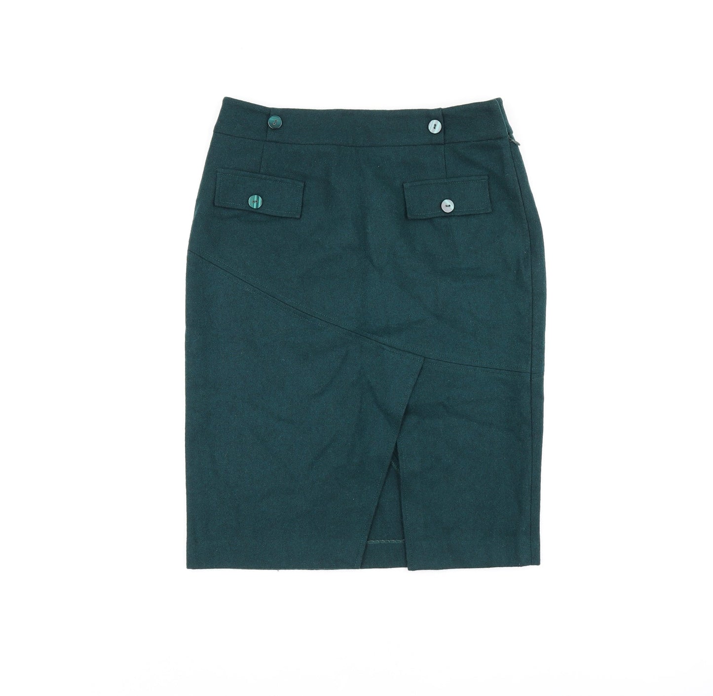 Sino London Womens Green Wool Straight & Pencil Skirt Size 12 Zip