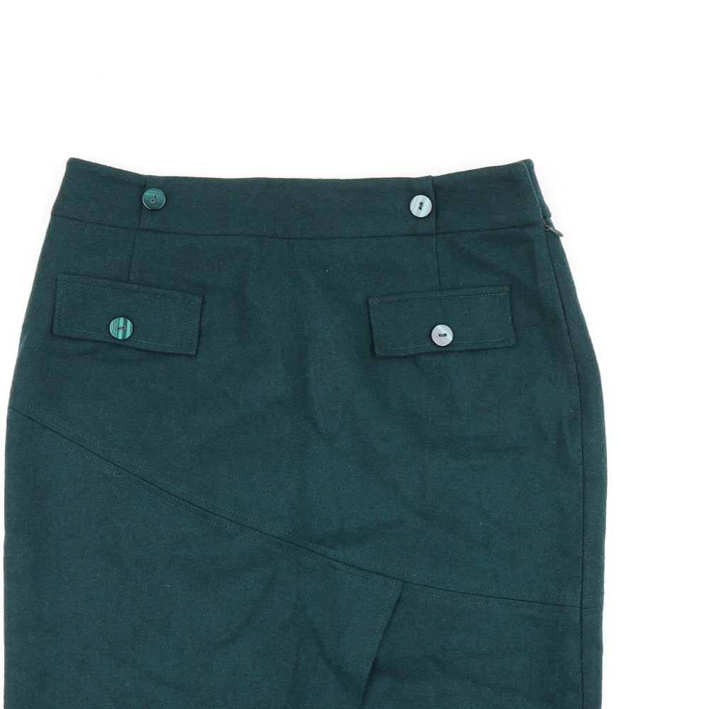 Sino London Womens Green Wool Straight & Pencil Skirt Size 12 Zip