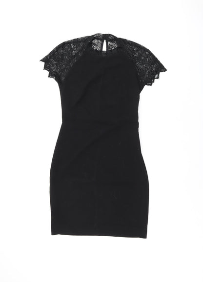Zara Womens Black Polyester Bodycon Size S Round Neck Zip - Lace Detail