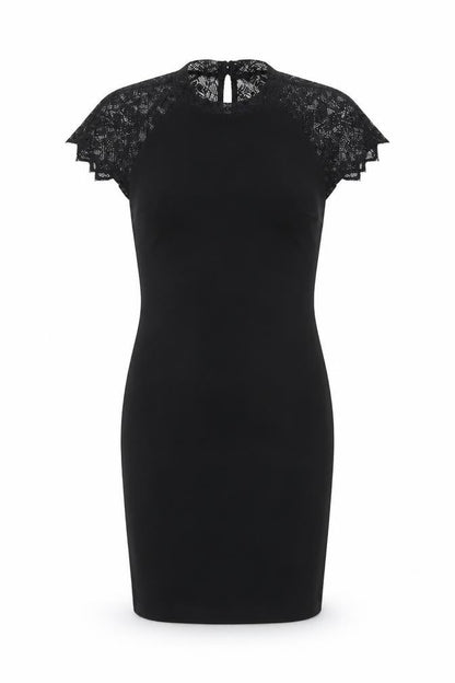 Zara Womens Black Polyester Bodycon Size S Round Neck Zip - Lace Detail