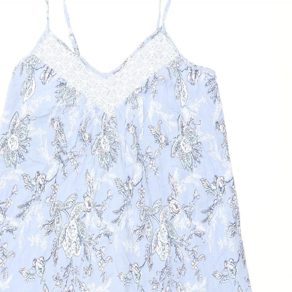 Marks and Spencer Womens Blue Floral Viscose Cami Dress Size 8 - Broderie Anglaise