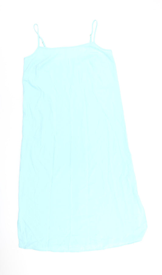 Marks and Spencer Womens Blue Polyester Slip Dress Size 10 Square Neck Pullover