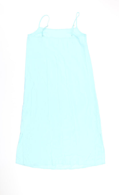 Marks and Spencer Womens Blue Polyester Slip Dress Size 10 Square Neck Pullover