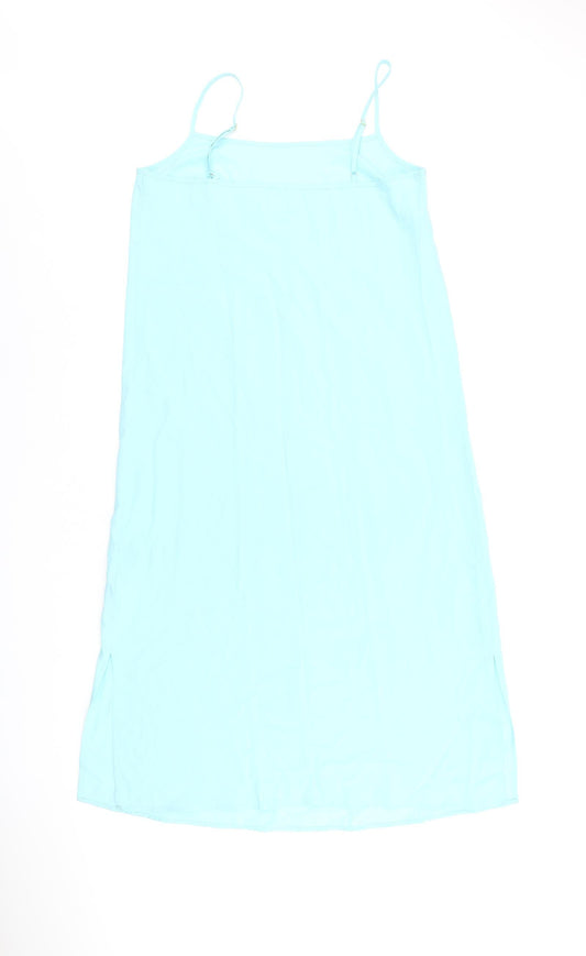 Marks and Spencer Womens Blue Polyester Slip Dress Size 10 Square Neck Pullover
