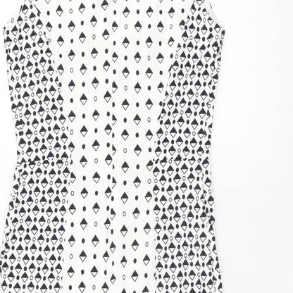 French Connection Womens White Geometric Polyester Bodycon Size 12 V-Neck Zip