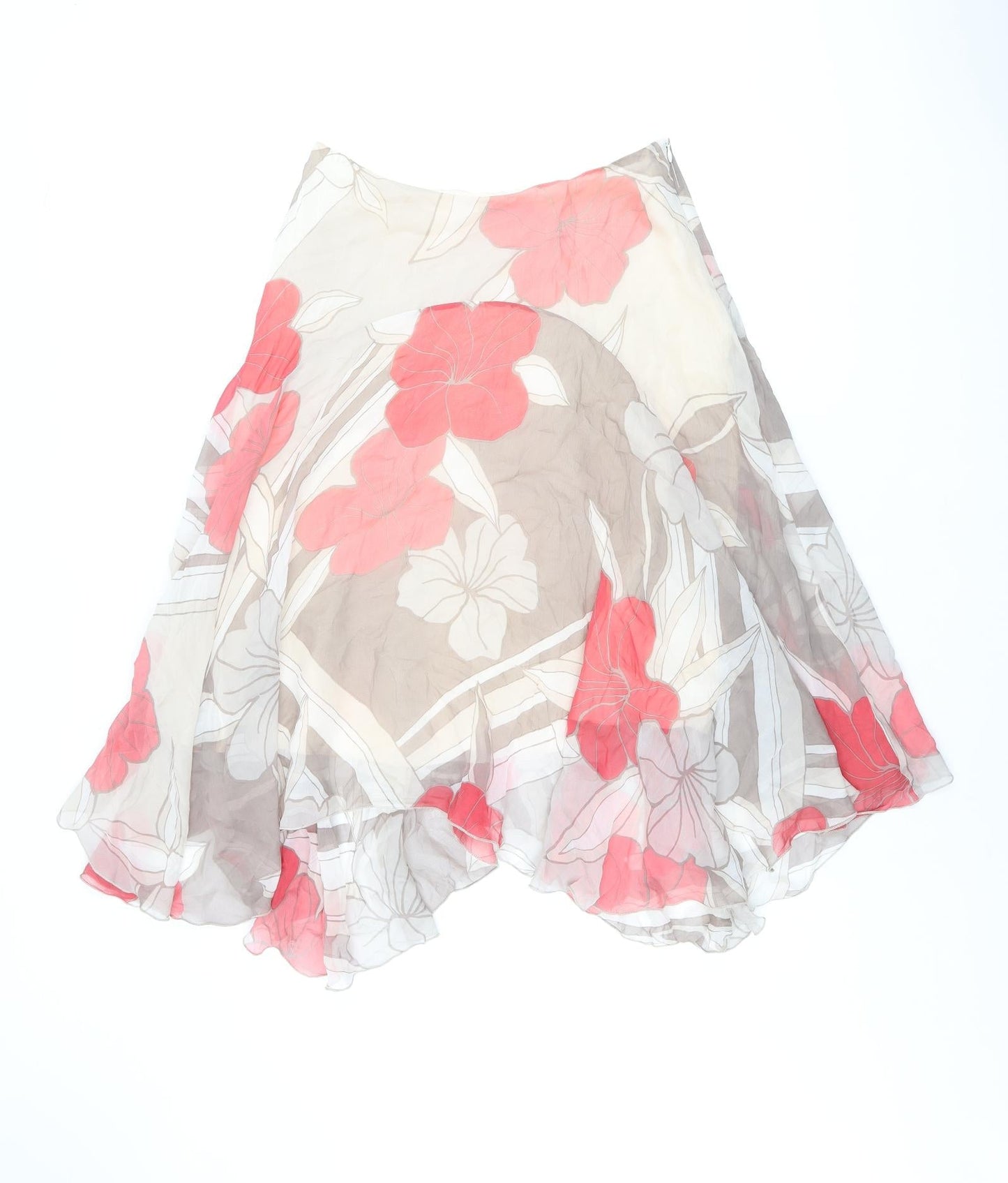 Coast Womens Brown Floral Silk Swing Skirt Size 12 Zip