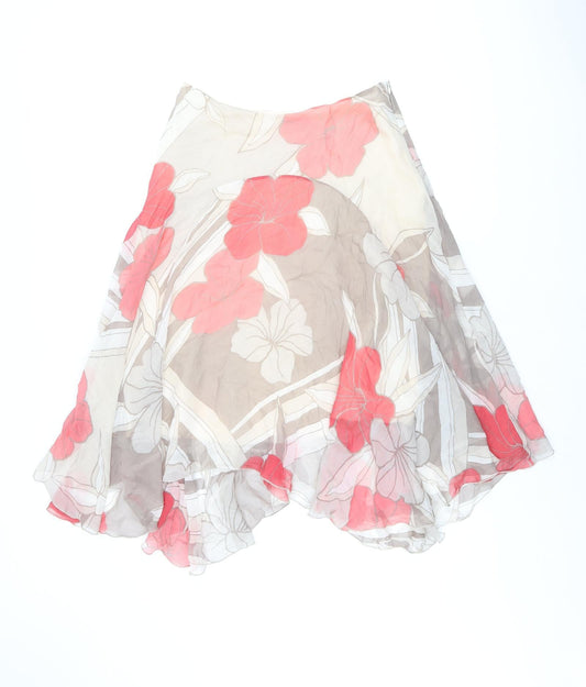 Coast Womens Brown Floral Silk Swing Skirt Size 12 Zip