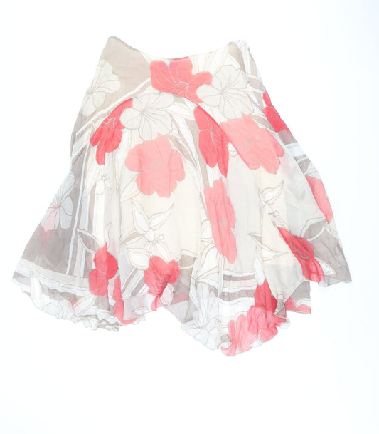 Coast Womens Brown Floral Silk Swing Skirt Size 12 Zip
