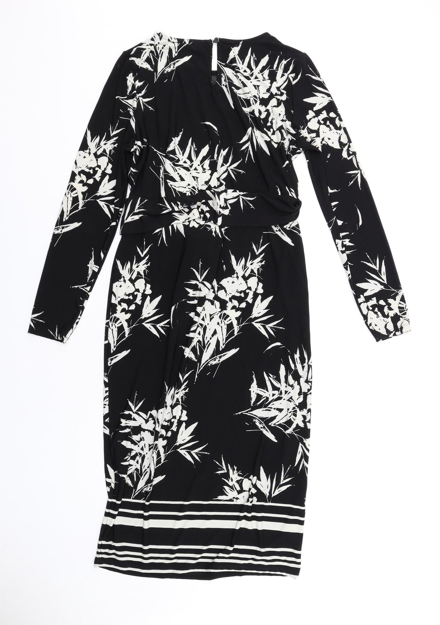 Wallis Womens Black Floral Polyester Bodycon Size 10 Round Neck Button