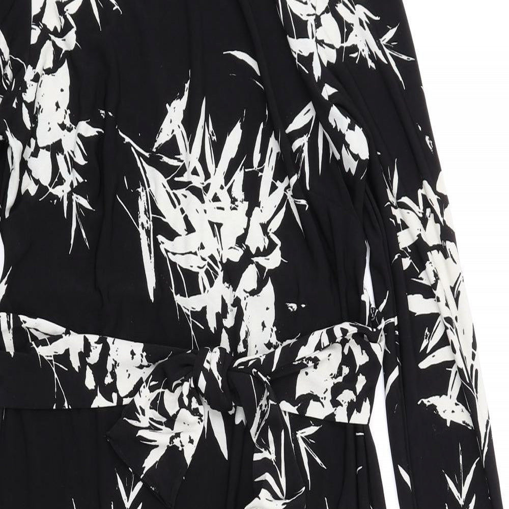 Wallis Womens Black Floral Polyester Bodycon Size 10 Round Neck Button