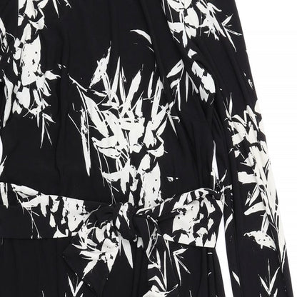 Wallis Womens Black Floral Polyester Bodycon Size 10 Round Neck Button
