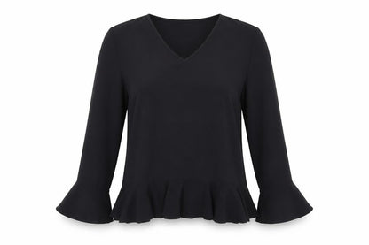 Little Mistress Womens Black Polyester Basic Blouse Size 10 V-Neck