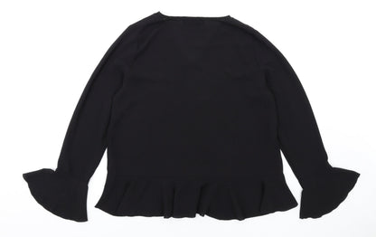 Little Mistress Womens Black Polyester Basic Blouse Size 10 V-Neck