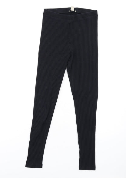 EDC Womens Black Cotton Carrot Leggings Size S L28 in - Ribbed
