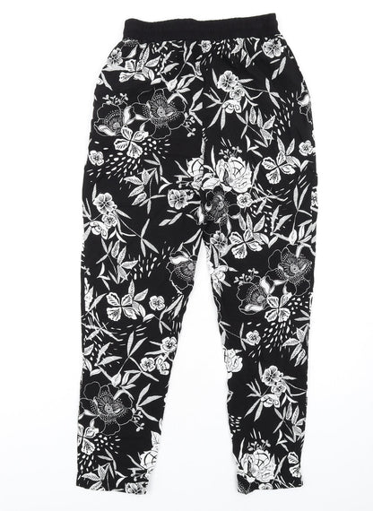 New Look Womens Black Floral Viscose Trousers Size 6 L28 in Regular Drawstring
