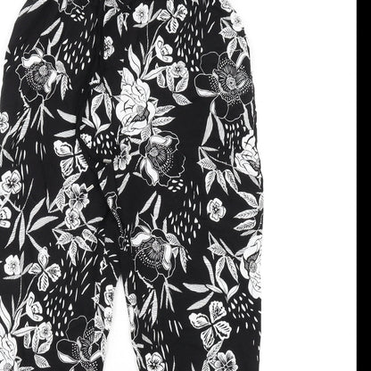 New Look Womens Black Floral Viscose Trousers Size 6 L28 in Regular Drawstring
