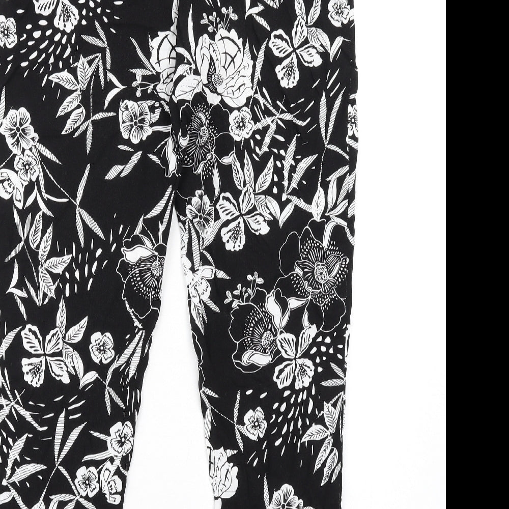 New Look Womens Black Floral Viscose Trousers Size 6 L28 in Regular Drawstring