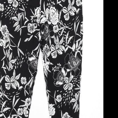 New Look Womens Black Floral Viscose Trousers Size 6 L28 in Regular Drawstring