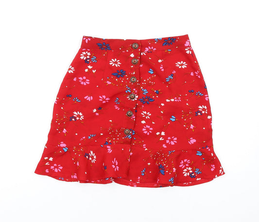 PARISIAN SIGNATURE Womens Red Floral Polyester A-Line Skirt Size 6 Button