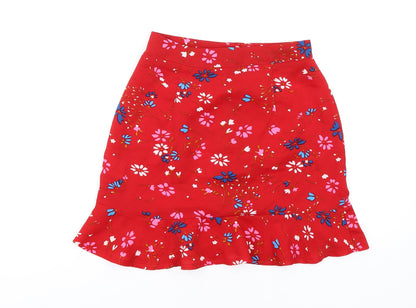 PARISIAN SIGNATURE Womens Red Floral Polyester A-Line Skirt Size 6 Button