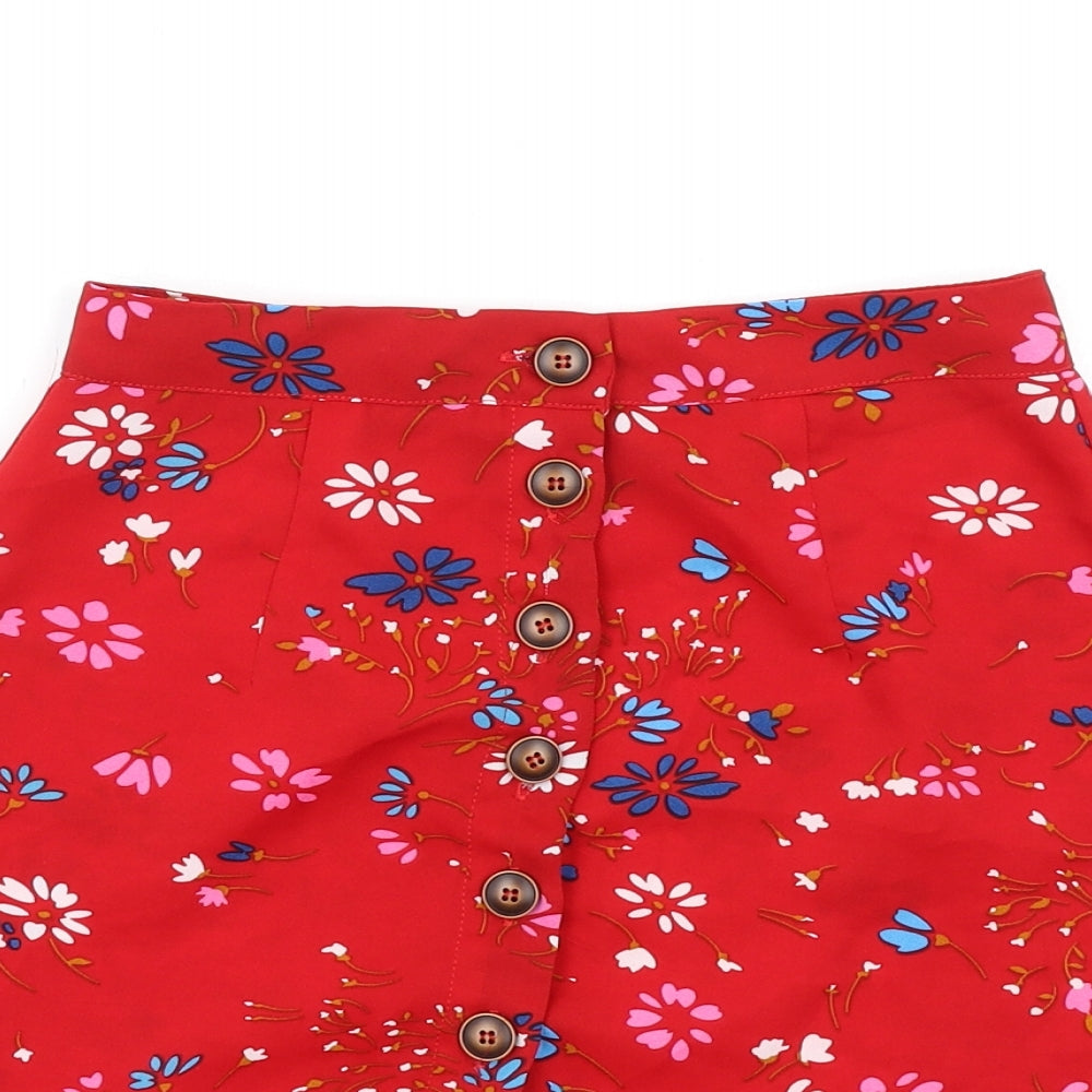 PARISIAN SIGNATURE Womens Red Floral Polyester A-Line Skirt Size 6 Button