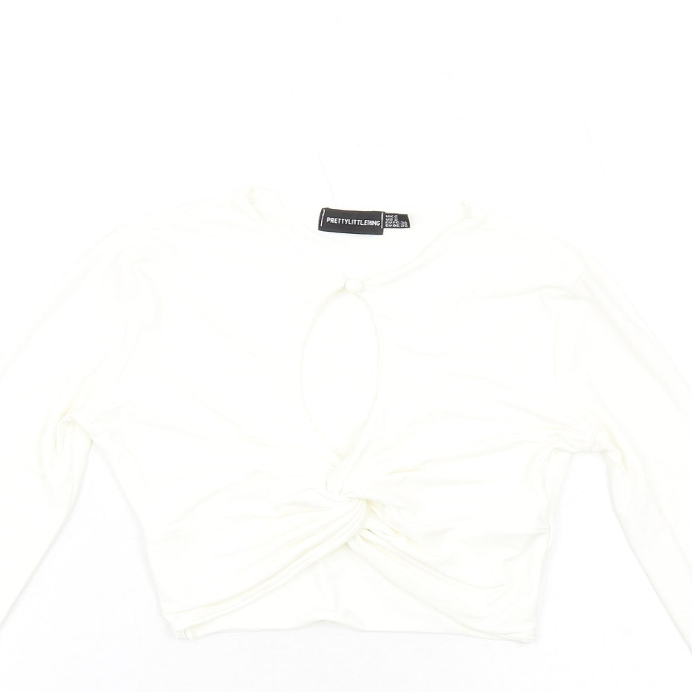 Womens UK Size 6 PRETTYLITTLETHING Ivory Cropped T-Shirt