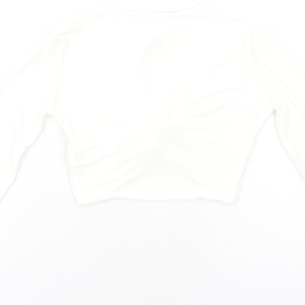Womens UK Size 6 PRETTYLITTLETHING Ivory Cropped T-Shirt