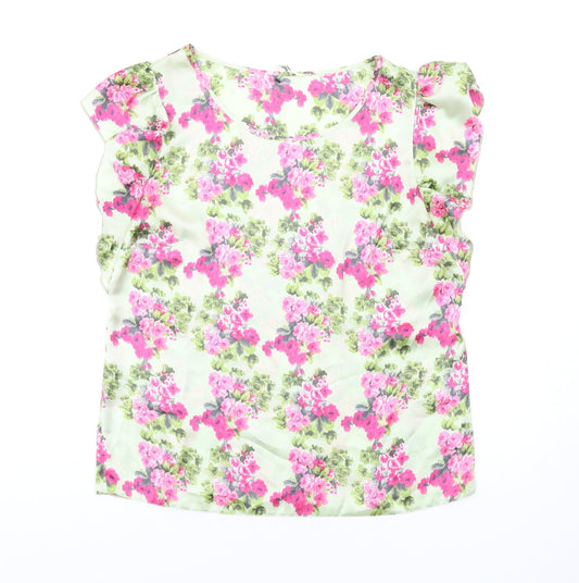 Lakeland Womens Green Floral Polyester Basic T-Shirt Size 14 Round Neck