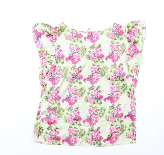 Lakeland Womens Green Floral Polyester Basic T-Shirt Size 14 Round Neck