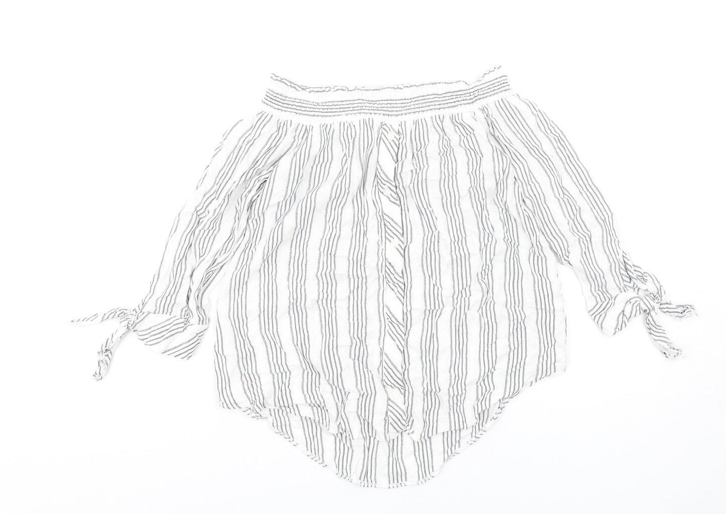 Miss Selfridge Womens White Striped Viscose Basic T-Shirt Size 8 Off the Shoulder