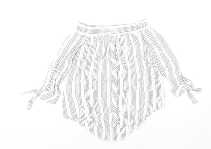 Miss Selfridge Womens White Striped Viscose Basic T-Shirt Size 8 Off the Shoulder