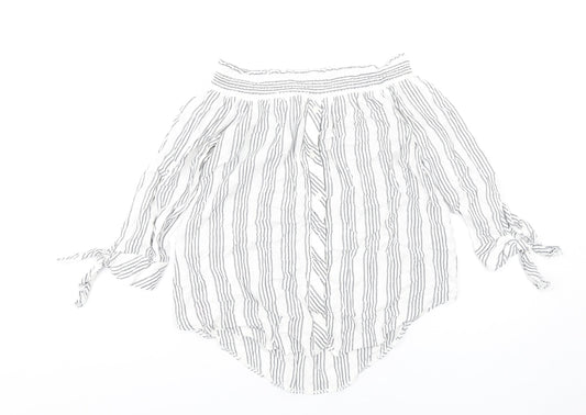 Miss Selfridge Womens White Striped Viscose Basic T-Shirt Size 8 Off the Shoulder