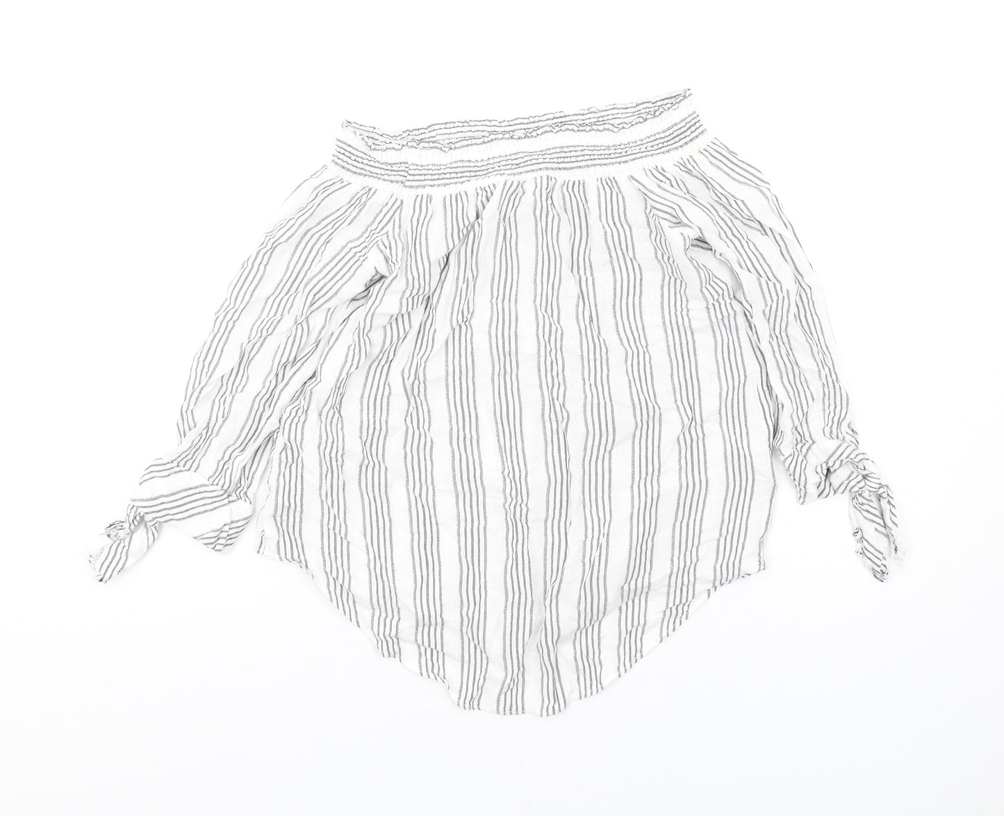 Miss Selfridge Womens White Striped Viscose Basic T-Shirt Size 8 Off the Shoulder